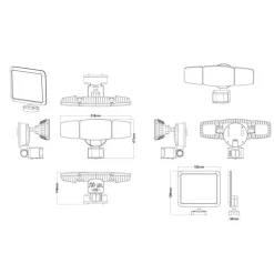 Projecteur solaire 3 têtes très éclairant 1000 Lumens, détection 10m, durée réglable, 188 LED SMD blanche, 5m de câble