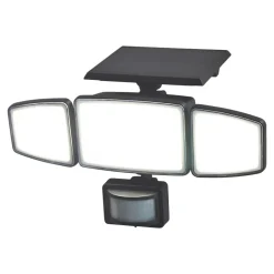 Projecteur solaire LED extérieur noir 800 lm avec détecteur de mouvement,3 têtes orientables IP54