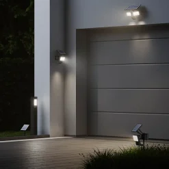 Projecteur solaire LED intégré à détection Davern 800lm IP65 noir GoodHome