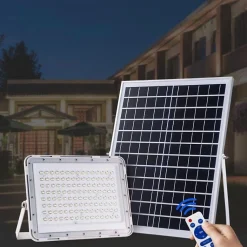 Projecteur Solaire LED 20W IP65 (Panneau Solaire + Télécommande Inclus) - Blanc Froid 6000K - 8000K - SILAMP