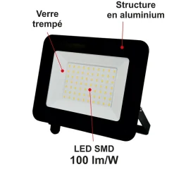 Projecteurs LED 50W/IP65/5000lm/4000K connexion direct - sans câble - garantie 5 ans