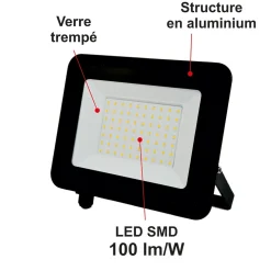 Projecteurs LED 100W/IP65/11000lm/4000K connexion direct - sans câble - garantie 5 ans