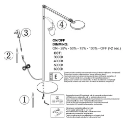 Regina - Lampadaire LED orientable en métal, aluminium, H.135 cm - Éclairage LED 9W intégré, CCT (3000K, 4000K, 5000K, 6000K)