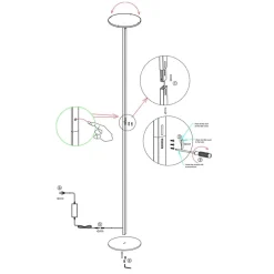 Regina - Lampadaire LED rond noir réglable en métal H.180 cm Fabas Luce - Éclairage LED 35W intégré CCT (3000K-6000K)