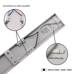 Réglette LED 120cm Blanche 48W IP20 CCT - 3000K/4000K/6000K - SILAMP
