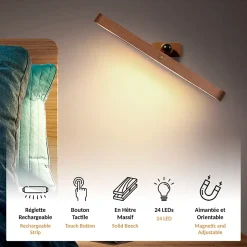 Réglette LED en Hêtre Rechargeable FISHTEC Éclairage Tactile et Nomade