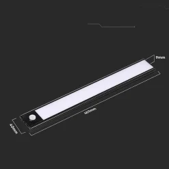 Réglette LED Rechargeable USB 40cm 2W Noire avec Détecteur de mouvement - Blanc Chaud 2300K - 3500K - SILAMP