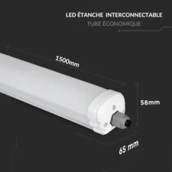 Réglette LED étanche 150cm 48W IP65 120lm/W Interconnectable - Blanc Neutre 4000K - 5500K - SILAMP