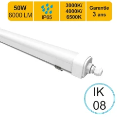 Réglette LED étanche IP65 50W 6000lm - 3CCT - traversant - garantie 3 ans