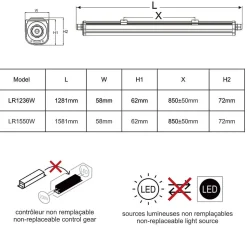 Réglette LED étanche IP65 36W 4320lm - 3CCT - traversant - garantie 3 ans