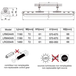 Réglette LED étanche 1200mm 24W 2880 LM 4000K IP65 - traversant - garantie 5 ans