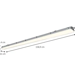 Réglette lumineuse Pagon T8 blanc neutre 2x2200lm 22W IP65 L.158,9 x l.11x H.6,4cm gris GoodHome