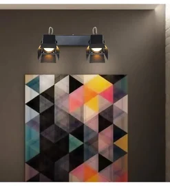 Réglette moderne Studio 2 ampoules métal noir compatible LED