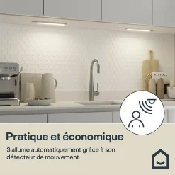 Réglette sous meuble à détection Menezes LED intégrée blanc neutre IP20 330lm 6.5W L.28,5xl.4,2xH.1cm chrome GoodHome