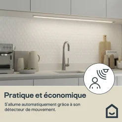 Réglette sous meuble à détection Menezes LED intégrée blanc neutre IP20 1200lm 20W L.118,5xl.4,2xH.1cm chrome GoodHome