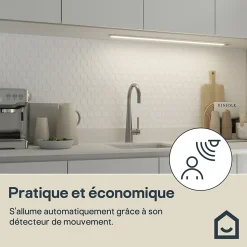 Réglette sous meuble à détection Menezes LED intégrée blanc neutre IP20 900lm 15W L.88,5xl.4,2xH.1cm chrome GoodHome