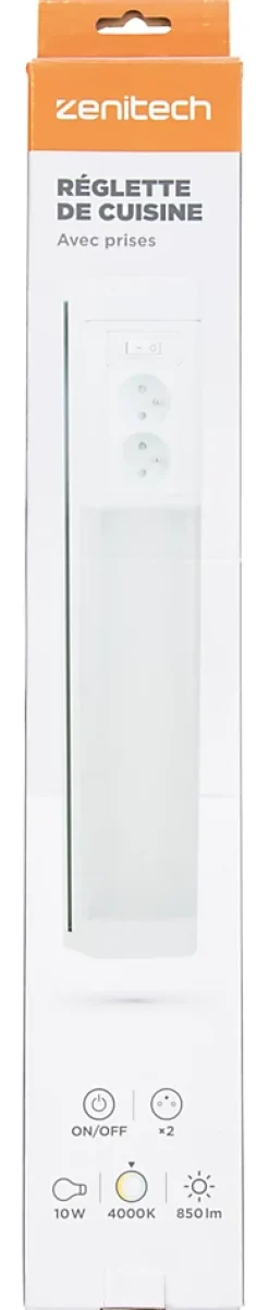 Réglette sous meuble avec prises LED intégrée blanc neutre IP20 850lm 3680W L.8xl.8,5xH.50cm Zenitech