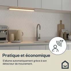 Réglette sous meuble Idonie LED intégrée blanc neutre IP20 1100lm dimmable 9W l.55,9xL.2,5xH.6,2cm métal et plastique chrome GoodHome