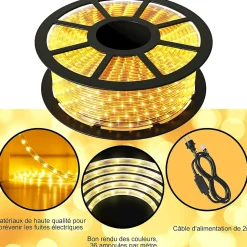 Ruban a Led Lumineux Flexible 360 Leds Tension 220 240V Duree de Vie Nominale 50000 Heures Applications Multiples Beige 10M