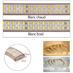 RUBAN LED CHANTIER IP67 230V 1650Lm 50M Double Rangée 2835 silicone Etanche Blanc Froid 6000K