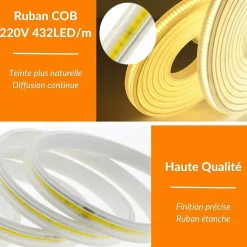 Ruban LED COB 220V IP65 432LED/m (vendu sur mesure au mètre) - Blanc Chaud 2300K - 3500K - SILAMP