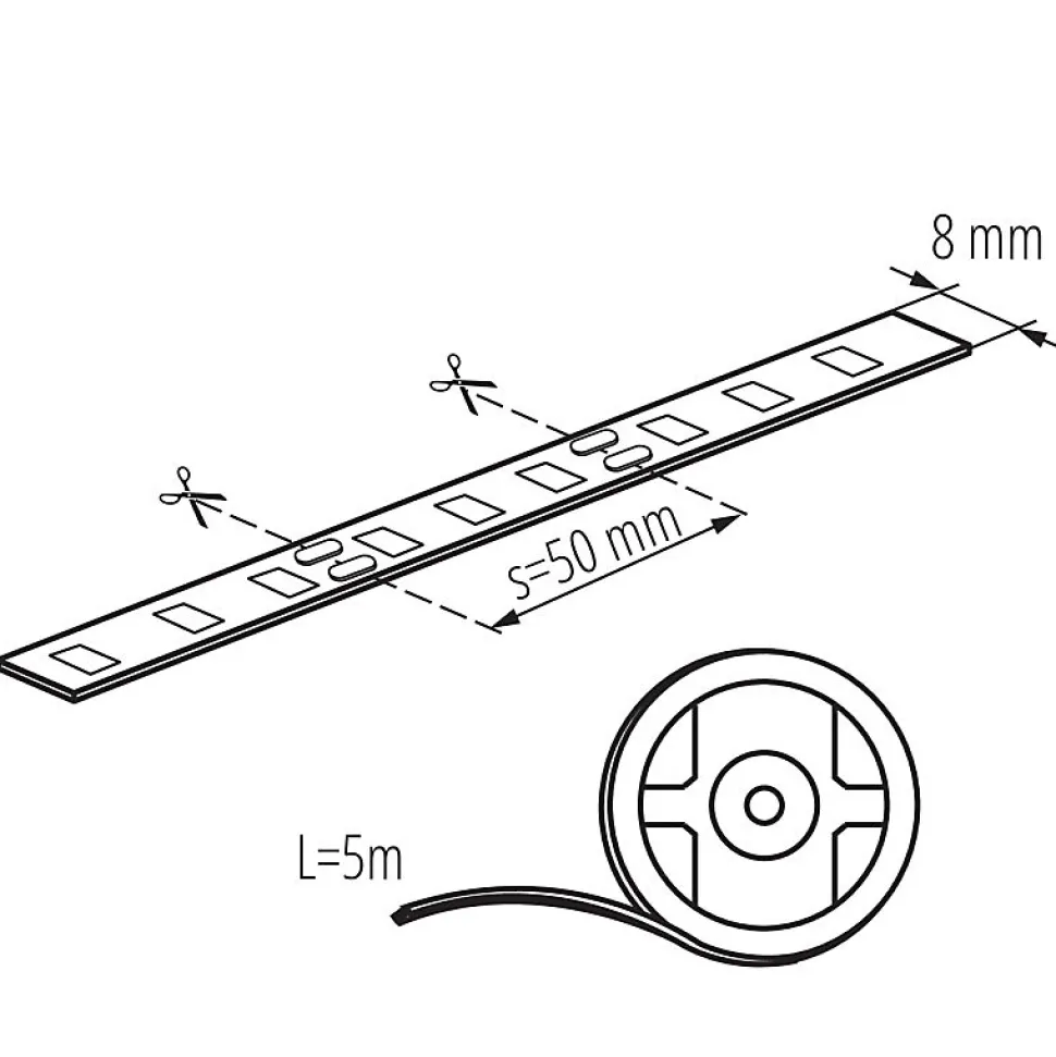 Ruban LED décoratif - 5m - Blanc chaud 3000K - Flexible - 4,8W/m