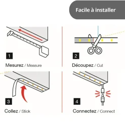 Ruban LED lumineux à LED Rechargeable - 1 mètre - Détection de mouvement et ouverture de porte - 200 lumens - Blanc neutre