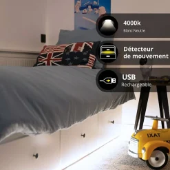 Ruban LED lumineux à LED Rechargeable - 1 mètre - Détection de mouvement et ouverture de porte - 200 lumens - Blanc neutre