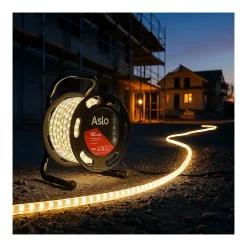 Ruban LED 12W sur Enrouleur 25m - Guirlande Lumineuse Blanche 4000K - Pour Intérieur Extérieur Façade Maison Evènement ASLO