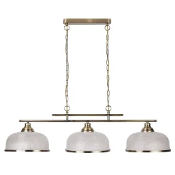 Searchlight Bistro - Suspension à 3 ampoules au plafond, blanc, laiton antique avec abat-jour en verre, E27