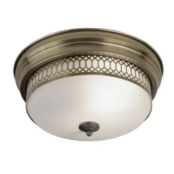 Searchlight Edinburgh - Plafond affleurant de salle de bains à 2 ampoules en laiton antique, blanc IP44, E27