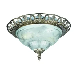 Searchlight Flush - Plafonnier affleurant à 2 ampoules en laiton antique avec diffuseur en verre givré, E14