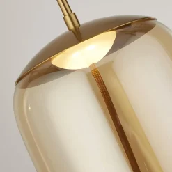 Searchlight Lisbon Suspension à 1 lumière DEL, laiton satiné et verre ambré 2700K