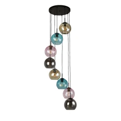 Searchlight Mardi Gras II Lampe suspendue à 8 ampoules, noir, verre coloré