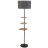 Searchlight Norfolk Lampadaire Étagère Bois Clair, Gris et Noir