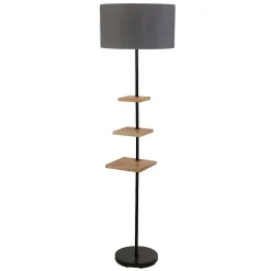 Searchlight Norfolk Lampadaire Étagère Bois Clair, Gris et Noir