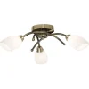 Searchlight Opera - Plafonnier affleurant à 3 ampoules à bras multiples en laiton antique et verre opale, G9