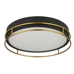 Searchlight Pheonix Plafonnier Phoenix à 3 ampoules, noir, laiton, verre dépoli