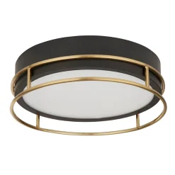 Searchlight Pheonix Plafonnier Phoenix à 2 ampoules, noir, laiton, verre dépoli