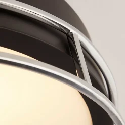 Searchlight Pheonix Plafonnier Phoenix à 2 ampoules, noir, chrome, verre dépoli