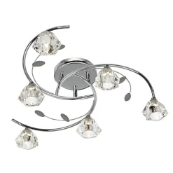 Searchlight Sierra - Plafonnier semi-affleurant à 6 bras multiples, chrome et verre, G9