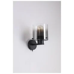 Searchlight Sweden Applique 1 lumière noir mat et verre fumé