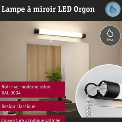 Selection Bathroom Éclairage de miroir LED Orgon Socket IP44 3000K 850lm 230V 10,5W Noir