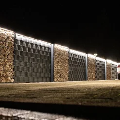 Set d'éclairage pour clôture en métal/gabion: 1x Barette LED de Lg. 2460 m/m, Anodisée argent, 1 tranformateur EU, 1 prolongateur