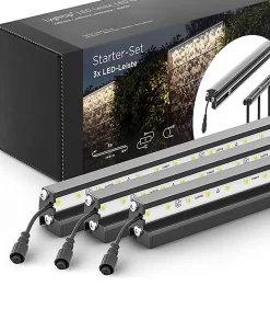 Set d'éclairage pour clôture en métal/gabion : 3x Barettes LED de Lg. 2460 m/m Anthracite, 1 tranformateur EU, 1 prolongateur