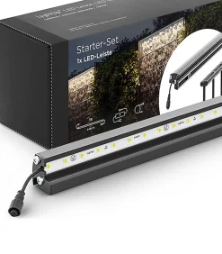 Set d'éclairage pour clôture en métal/gabion : 1x Barette LED de Lg. 2460 m/m Anthracite, 1 tranformateur EU, 1 prolongateur