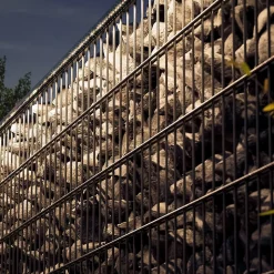 Set d'éclairage pour clôture en métal/gabion: 1x Barette LED de Lg. 1960 m/m, Anodisée argent, 1 tranformateur EU, 1 prolongateur