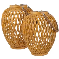 Set de 2 lampes corbeille solaires Cesto rotin synthétique naturel capteur crépuscule blanc chaud H 24cm extérieur