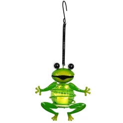 Set de 2 suspensions décoratives solaires 'Grenouille' d'environ 20 cm de haut, en fer peint, avec capteur crépusculaire