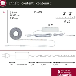 SimpLED Power Strip LED Blanc neutre avec Dimm/Switch Kit complet 3m revêtue 33W 1100lm/m 72 LEDs/m 4000K 48VA